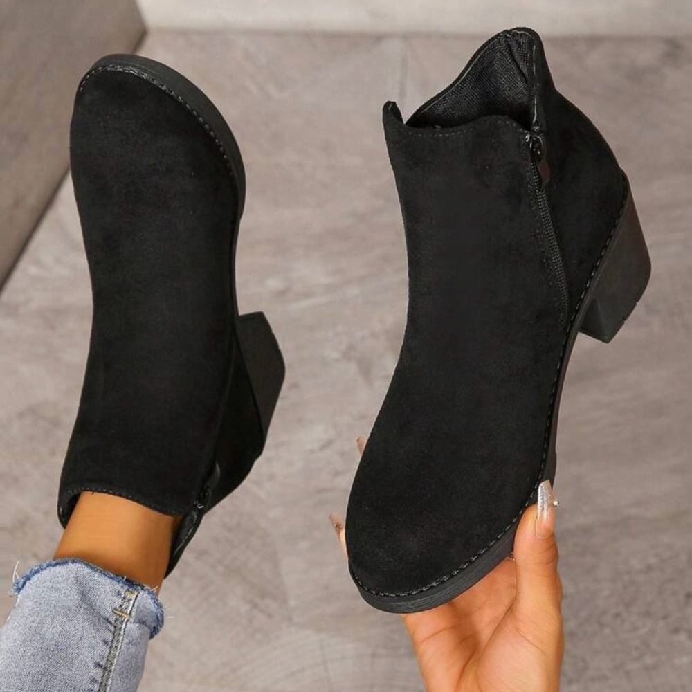 Black Ankle Booties, Faux Suede Booties, Zipper Ankle Boots, Like New Size 9.5